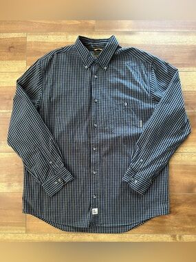 Timberland Men's Navy and Gray Checked Button-Down Shirt